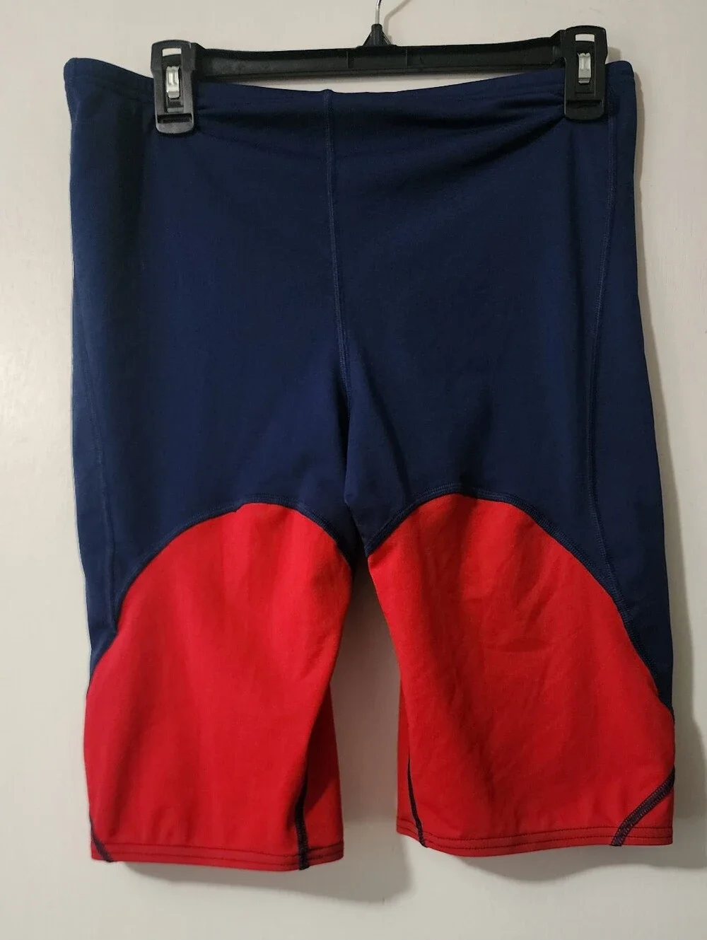 Speedo Endurance Men Jammer Swim Bottom Navy Blue Red Colorblock 36 Drawstring
